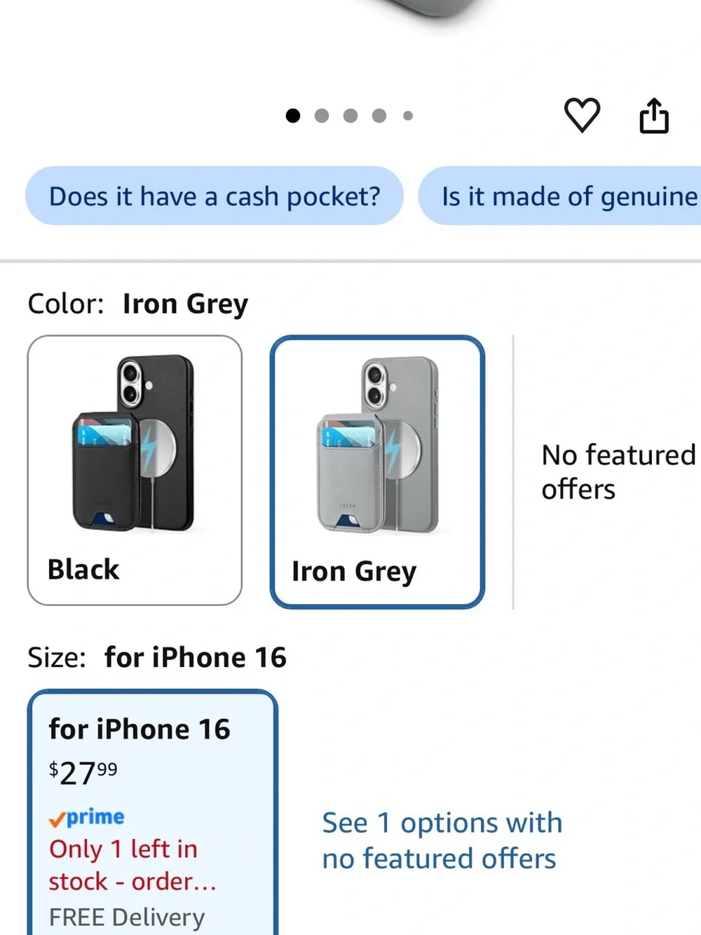Gray RFID Blocking Magnetic Wallet & Phone Case for IPhone 16